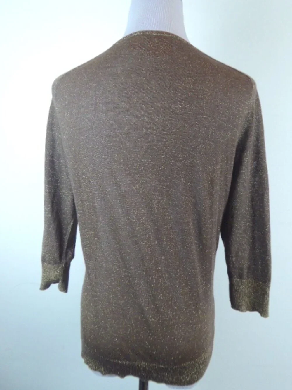 Tory Burch Brown gold sparkle logo cotton v cardigan M